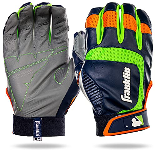 Franklin Sports MLB Shok-Sorb Neo Batting Gloves, Youth Large, Gray/Navy/Lime