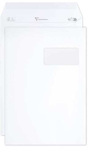 Clairefontaine 10250C - Scatola da 250 Buste Bianche C4-229x324 mm - Autoadesive -120g/m²- Finestra Carta Cristal 50x100 (posizione 50/20)