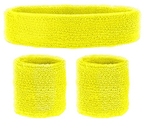 W WIDMANN MILANO Party Fashion - Set de 3 bandas para el sudor, con cinta para la frente y 2 muñequeras, accesorios deportivos, para chándal de los años 80