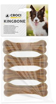 Croci King Bone - Ossa per cani, Snack premio masticativo per cani in pelle bovina naturale, dental stick per la pulizia dei denti, 8 cm - 4 pz