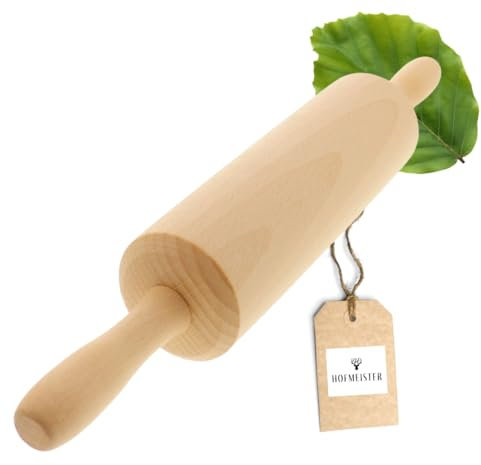 HOFMEISTER® Holz-Teigroller für Kinder, 23,5 cm, ohne Achse, kleine Griffe für Kinderhände, für die Kinderspielzeug-Küche, zum Spielen & Backen, Mini-Nudelholz Kinderküche, Naturprodukt aus Europa