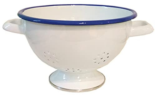 linoows Small Enamel – Enamel Sieve, colander, Duplicate – with Stand – White – Beautiful Nostalgic, 21 cm Diameter