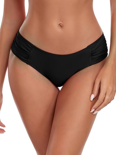 Ocean Blues Women's Black Ruched Sides Bikini Bottom Size Medium