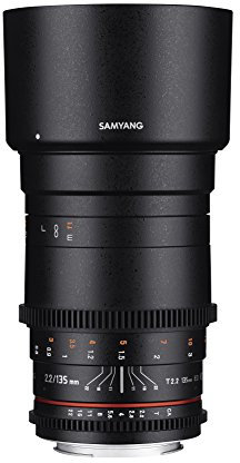 Samyang F1312201101 - Objetivo para vídeo VDSLR para Canon EF (Distancia Focal Fija 135mm, Apertura T2.2-22 ED UMC, diámetro Filtro: 77mm), Negro