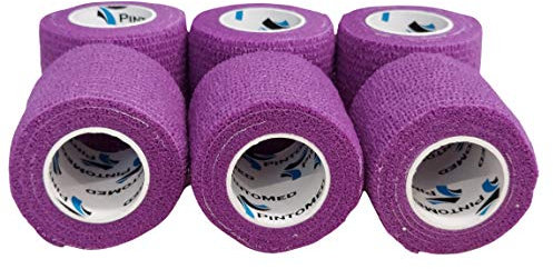 PintoMed - Venda Cohesiva - 6 x MORADO - 6 rollos x 5 cm x 4,5 m estirado - Vendaje autoadhesiva elástica y flexible, Cinta adhesiva, Vet Wrap, Tape, Primeros auxílios y lesiones