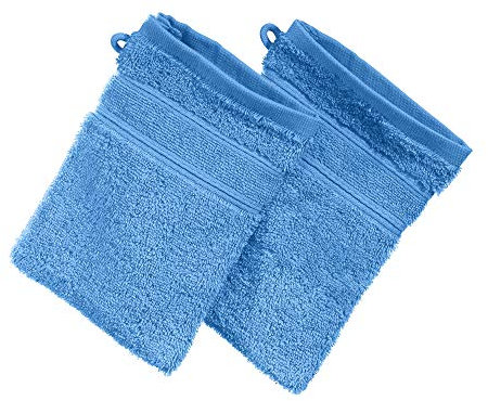 Erwin Müller Waschhandschuh Karlsruhe 2er- Pack 100% Baumwolle blau Größe 15x21 cm - extrem saugstark, leicht, flauschig weich, hautschmeichelnd (weitere Farben)