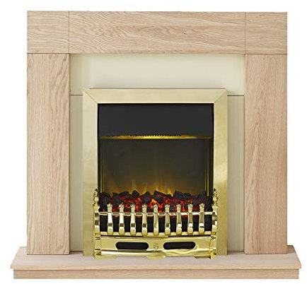 Adam Malmo Electric Fireplace Suite with LED Blenheim Brass, 2000 Watt, Oak