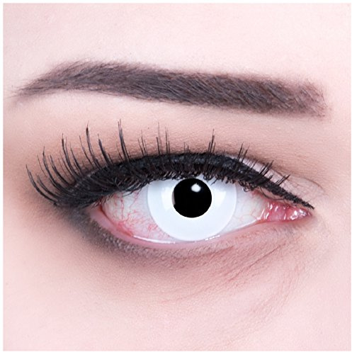 funnylens 1 par de colores Weisse Negra Crazy FUN White Lunatic Año Contacto lente + 4 sangre kapseln. Perfección a Halloween, carnaval, o fasnacht con Gratis Contacto lente recipiente sin grosor.