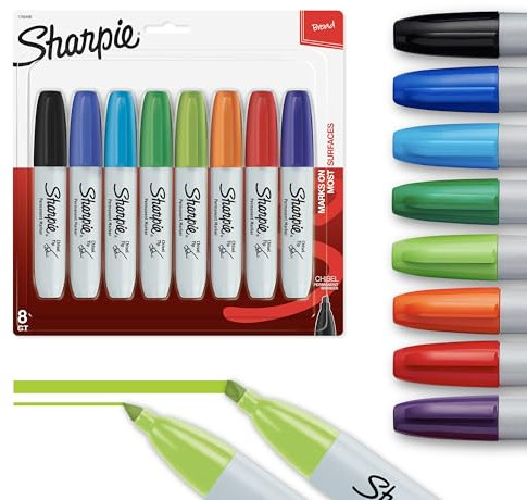 Sharpie Permanent Markers | Chisel Tip | Assorted Colours | 8 Count