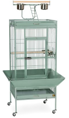Prevue Pet Products Wrought Iron Select Bird Cage - Large Steel Cage with Rolling Stand, Seed Guards, and Playtop, Durable Design, Ideal for Conures and Medium Birds - Sage Green
