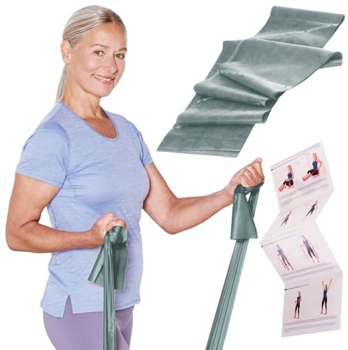 TheraBand 2,50m im PE Beutel mit Anleitung grün | Fitnessband | Gymnastikband | Stretchband für Ganzkörpertraining | Widerstandsband | Training Bands für Zuhause | Fitness Zubehör | 100% Naturlatex
