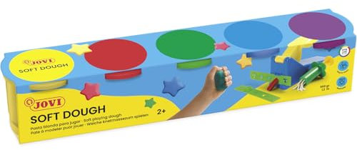 Jovi Blandiver Knete, extra weiche Knetmasse für Kinder ab 2 Jahren, gelb, rot, blau, grün, violett, 5 Dosen je 110g