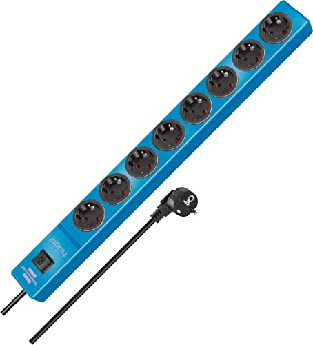 Brennenstuhl hugo! Steckdosenleiste 8-fach (mit Schalter und 2m Kabel, Gehäuse aus bruchfestem, stabilem Polycarbonat) blau