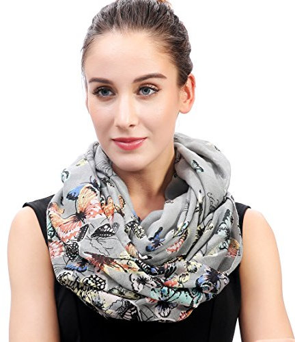 Lina & Lily Damen Loop Schal Rundschal Schlauchschal Schmetterling (Grau)