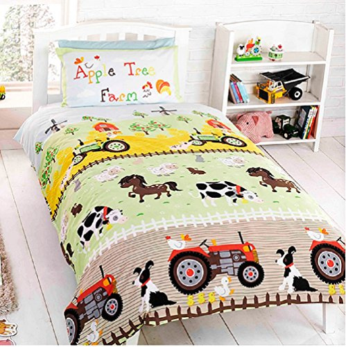 Apple Tree Farm Children's Rotary Single Duvet Quilt and Pillow Case Bedding Set