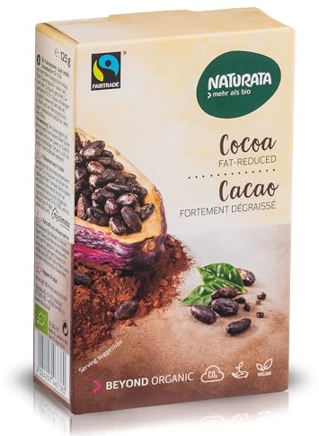 Naturata Bio Kakao-Pulver stark entölt 125g | hochwertiger, intensiv aromatischer Back-Kakao | nachhaltig angebaut | vegan & laktosefrei | ideal für Backen, Kochen & Getränke