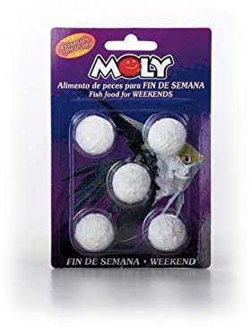 Moly Comida Fin de Semana para Peces – Blister con 5 Pastillas | Alimentación Automática 48 Horas | para Acuarios con 10-15 Peces | con Larva Roja y Harinas de Pescado