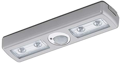 EGLO LED Schrankbeleuchtung Baliola, 4 flammiges Schranklicht mit Batterie und Bewegungsmelder, Schrankleuchte aus Kunststoff in Silber, LED Kleiderschrankbeleuchtung warmweiß