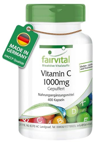 Fairvital | Gepuffertes Vitamin C 1000mg hochdosiert - 400 Kapseln - VEGAN - magenfreundlich - Calciumascorbat
