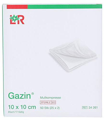 Gazin Mullkompresse, steril, Packungen á 2 Kompressen, 8-fach (10 x 10 cm - 50 Stück)