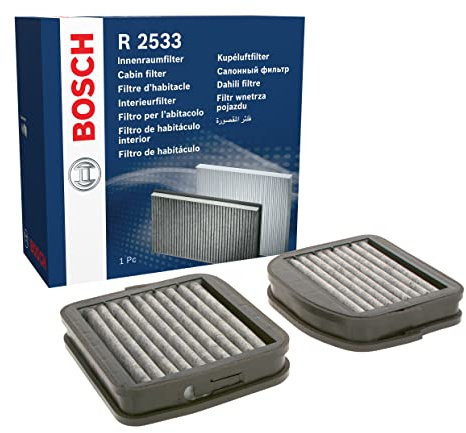 Bosch R2533 Aktivkohle Innenraumfilter - filtert Gerüche, Pollen und Staub - Ersatzfilter für bessere Luftqualität im Fahrzeuginnenraum - Set mit 2 Filtern