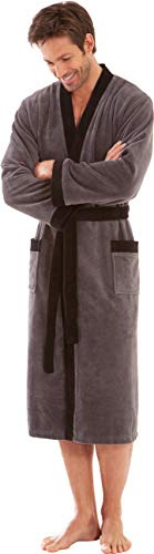 Morgenstern Kimono Bademantel für Herren in Grau lang leicht Männer Hausmantel Saunabademantel Baumwolle Microfaser Viskose Größe L
