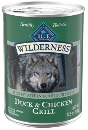 Blue Buffalo Wilderness Adult Wet Dog Food, High-Protein & Grain-Free, Made with Natural Ingredients, Duck & Chicken Grill, 12.5-oz. Cans, 12 Count