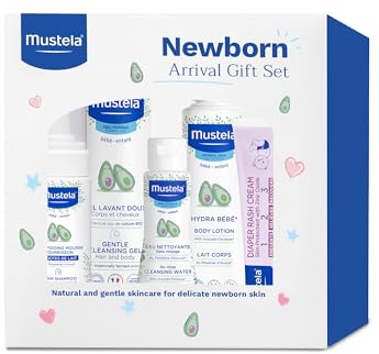 Mustela Newborn Arrival Gift Set - Baby Skincare & Bath Time Essentials - Natural & Plant Based - 5 Items Set