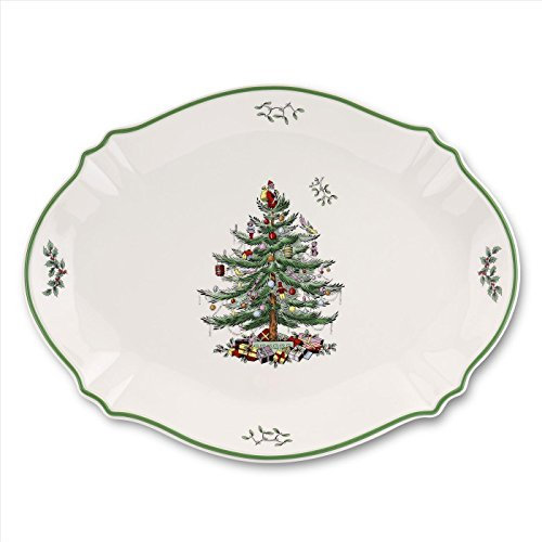 Spode Christmas Tree 17 Oval Serving Platter - Large Porcelain Serving Plate for Serving Meat, Fruit, Baked Goods - Microwave & Dishwasher Safe - Beautiful Holiday Tableware