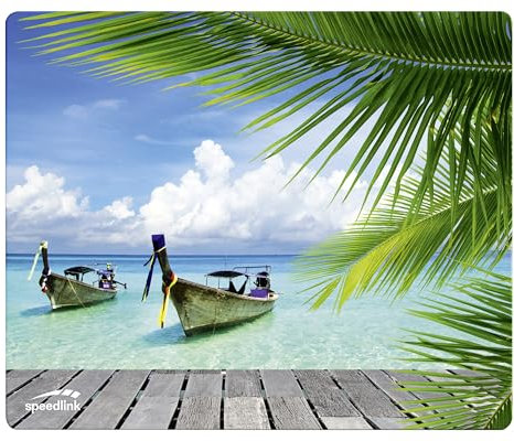 Speedlink SILK Mousepad - Mauspad mit Motiv, weiche Textiloberfläche, antistatisch, 23 x 19 x 0,2cm, Strand Karibik Insel Urlaub Südsee Palmen Meer, PC Maus Unterlage klein Paradise Edition