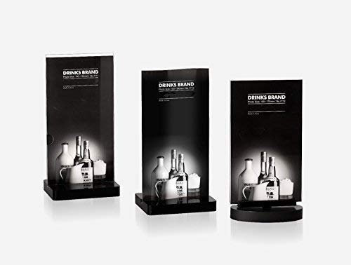 Tisch-Aufsteller Werbeschild aus Acryl (PMMA) Acrylsockel in schwarz glasklar Display Tischaufsteller T-Form Tischnamensschild Werbeschild Preisschild (Form: gerade)