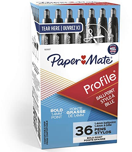 Paper Mate Profile Retractable Ballpoint Pens, Bold Point (1.4mm), Black, 36 Count - Office Supplies, Comfortable Grip, Everyday Writing