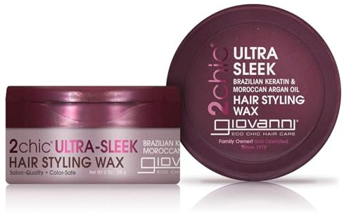 GIOVANNI 2chic Ultra Sleek Hair Styling Wax - Brazilian Phyto-Keratin & Moroccan Argan Oil, Strong Hold Keeps Hair In Place, Nourishing Anti-Frizz Formula, No Parabens, Color Safe - 2 oz
