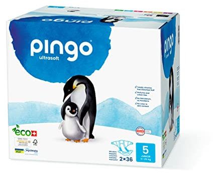 Pingo 0178-03 Pingo Öko-Windeln, Größe 5 (12-25 kg), Packung mit 2 x 36 cm, Weiß, Größe 5