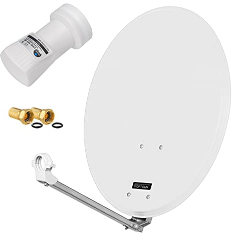 HB-DIGITAL sat-bilaga 60 cm ALU spegel Parabol + Quad LNB 4 deltagare för mottagning av DVB-S/S2 Full HD 3D 4K Ultra HD (UHD) signaler + kontakt gratis till denna i uppsättningen 60cm Parabol, Single LNB, Tillbehör HB-SA-ST60GRAU-1HB