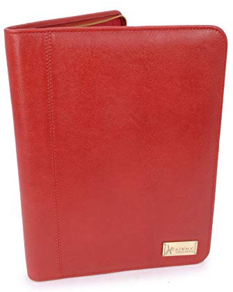 Catwalk Collection Handbags - Damen A4 Leder Notizbuchtasche - Konferenzmappe mit Reißverschluss - Für Tablet und Notizbuch - CHLOE - Rot