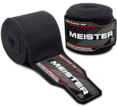 Meister Junior 108 (274 cm) Semi-Elastische Handbandagen für MMA & Boxen (Paar) - Schwarz