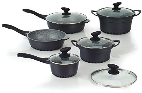 Tognana Evoluta, Batteria di pentole e padelle, Set con 3 casseruole, 2 padelle, 4 coperchi, 10 Pezzi, Alluminio, Grigio