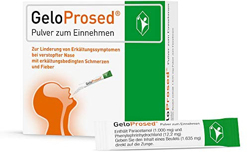 GeloProsed® Pulver zum Einnehmen: Effektive Linderung von Erkältungssymptomen wie Kopfschmerzen und Fieber im Zusammenhang mit einer verstopfter Nase – praktisch für Unterwegs, 10 Beutel