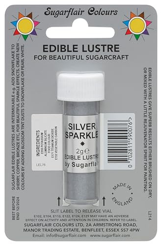 Sugarflair SILVER SPARKLE Edible Lustre Dust Powder - Cake Decorating Shimmer - Add a Shimmering Sheen to Cake Decorations, Bakes, Icing, Pastes & Chocolate 2g