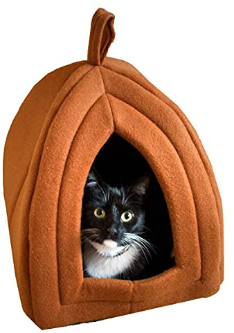 Cat House - Indoor Cat Bed with Removable Foam Cushion - Pet Tent for Kittens, Rabbits, Guinea Pigs, and Other Small Animals by PETMAKER (Brown)