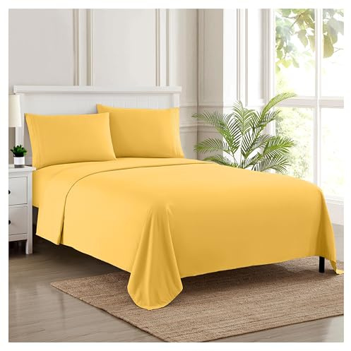 Sweet Home Collection Luxury Bedding Set with Flat, Fitted Sheet, 2 Pillow Cases, Microfiber, Yellow, Full