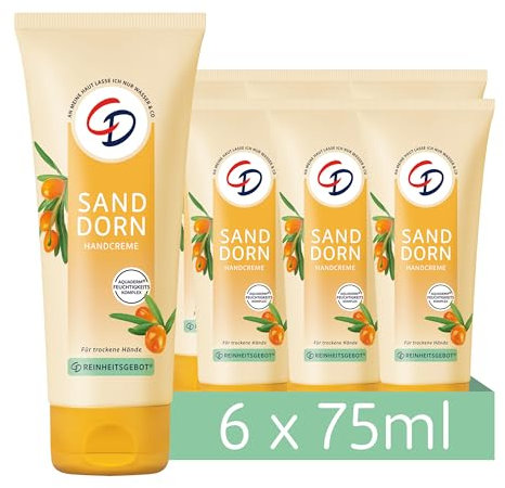 CD Handcreme Sanddorn 75 ml/Handcreme für trockene Haut im 6er Vorratspack (6 x 75 ml)/VEGAN