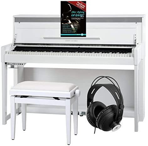 Classic Cantabile UP-1 WH E-Piano Deluxe Set (inklusive Pianobank, Kopfhörer und Klavierschule, Dämpfersimulation, MP3-Recorder, Mic In, OLED Display, 40 hochwertige Sounds, 3 Pedale) weiß hochglanz