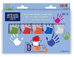 Lefranc & Bourgeois 807396 Fingerfarben Spoty Set, 5 Fingermalfarben in 80ml Tuben, abwaschbar, untereinander mischbar