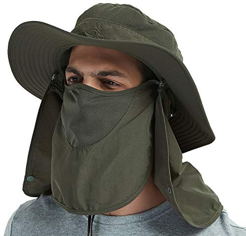 DDYOUTDOOR™ 07-281 - Gorra de pesca con protección solar para el verano, para exteriores, con solapa, ala ancha, color verde militar, Ejercito Verde, Talla única