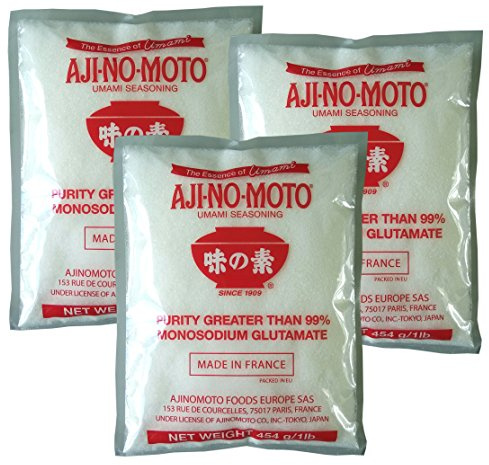 3-pack – [3 x 454 g] mononatrium glutamat AJI-NO-MOTO monosodium glutamat E621 + en liten lyckopipa – trävisp
