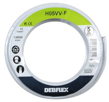 Bobinot de câble - Debflex 141311 Souple 5 Mètres 2x 1 mm² (Type HO5VV-F) -Blanc