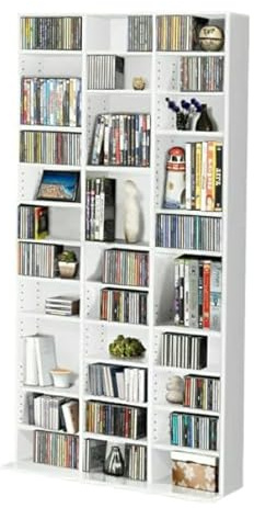 1116 CD/528 DVD Storage Shelf Rack Unit Adjustable Book Bluray Video Games(White)