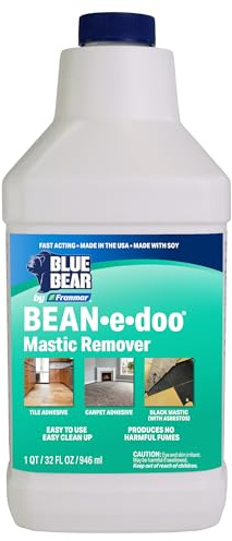 BLUE BEAR BEANedoo Mastic Remover Low-Odor, Soy-Based Adhesive & Carpet Glue Remover for Concrete Removes Black Asbestos & Vinyl/Acrylic Mastics Easy Cleanup 1 Quart